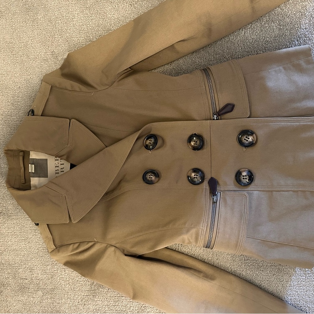 Burberry Tan Trench Coat with Double-Breasted Design